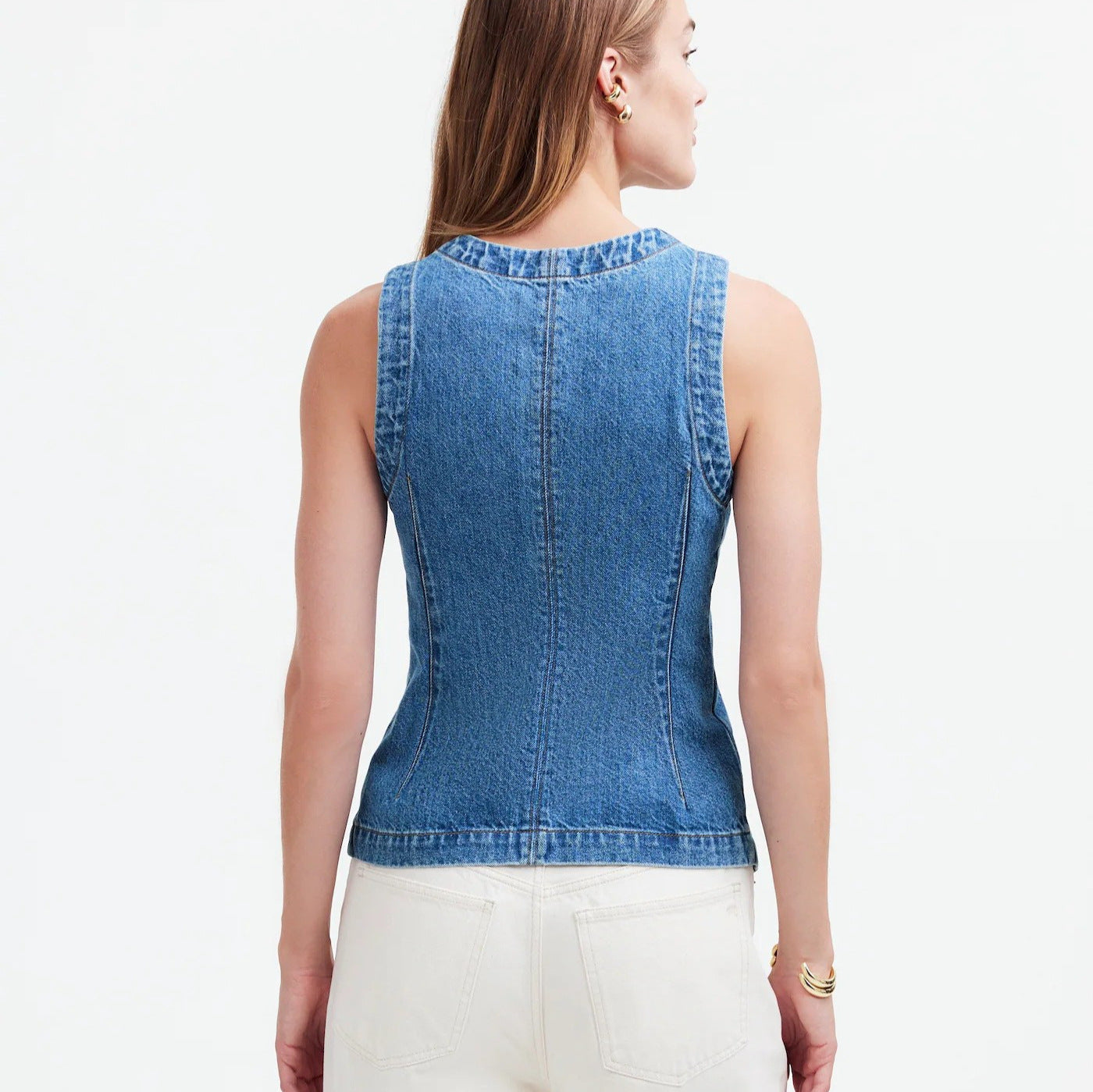 Damen Jeansweste mit Knopfleiste und seitlichen Eingrifftaschen R&B