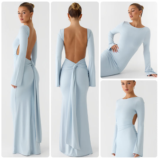 Damen Elegantes Maxikleid mit langem Arm und schwingendem Rock R&B