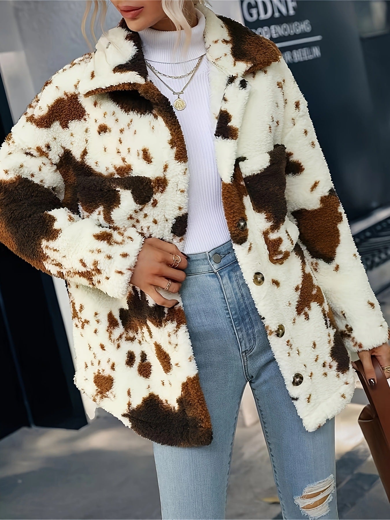 Damen Flauschige Trendjacke mit Tierfell-Optik R&B