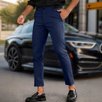 Herren elegante Slim-Fit Freizeithose mit elastischem Bund und klassischen Details
