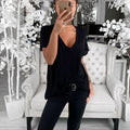 Damen lässiges V-Ausschnitt T-Shirt mit lockerer Passform R&B