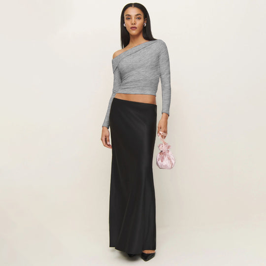 Damen Elegantes Langarmoberteil mit schrägem Ausschnitt und figurbetontem Schnitt R&B