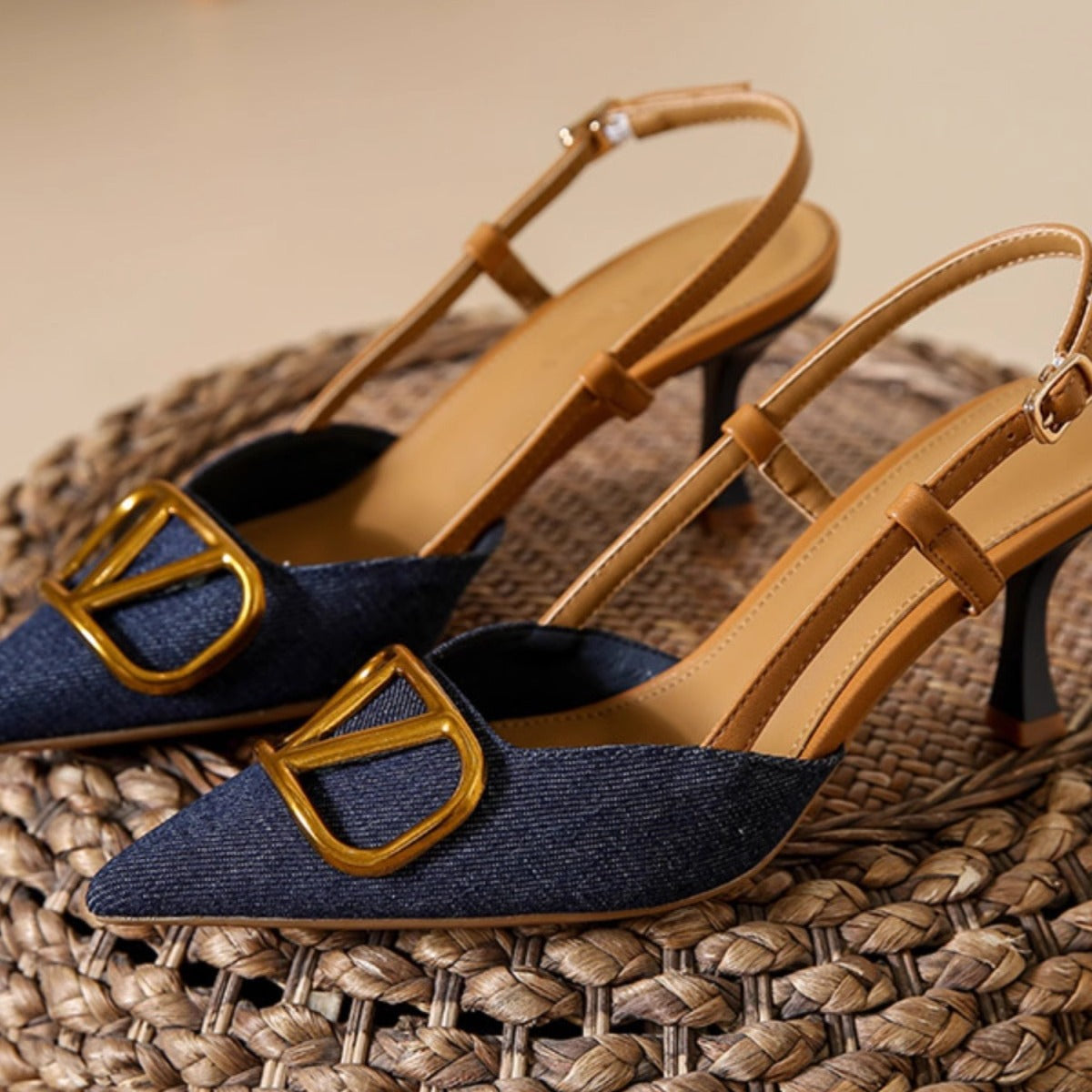 Damen Elegante Slingback-Pumps mit modischem Schnallen-Detail