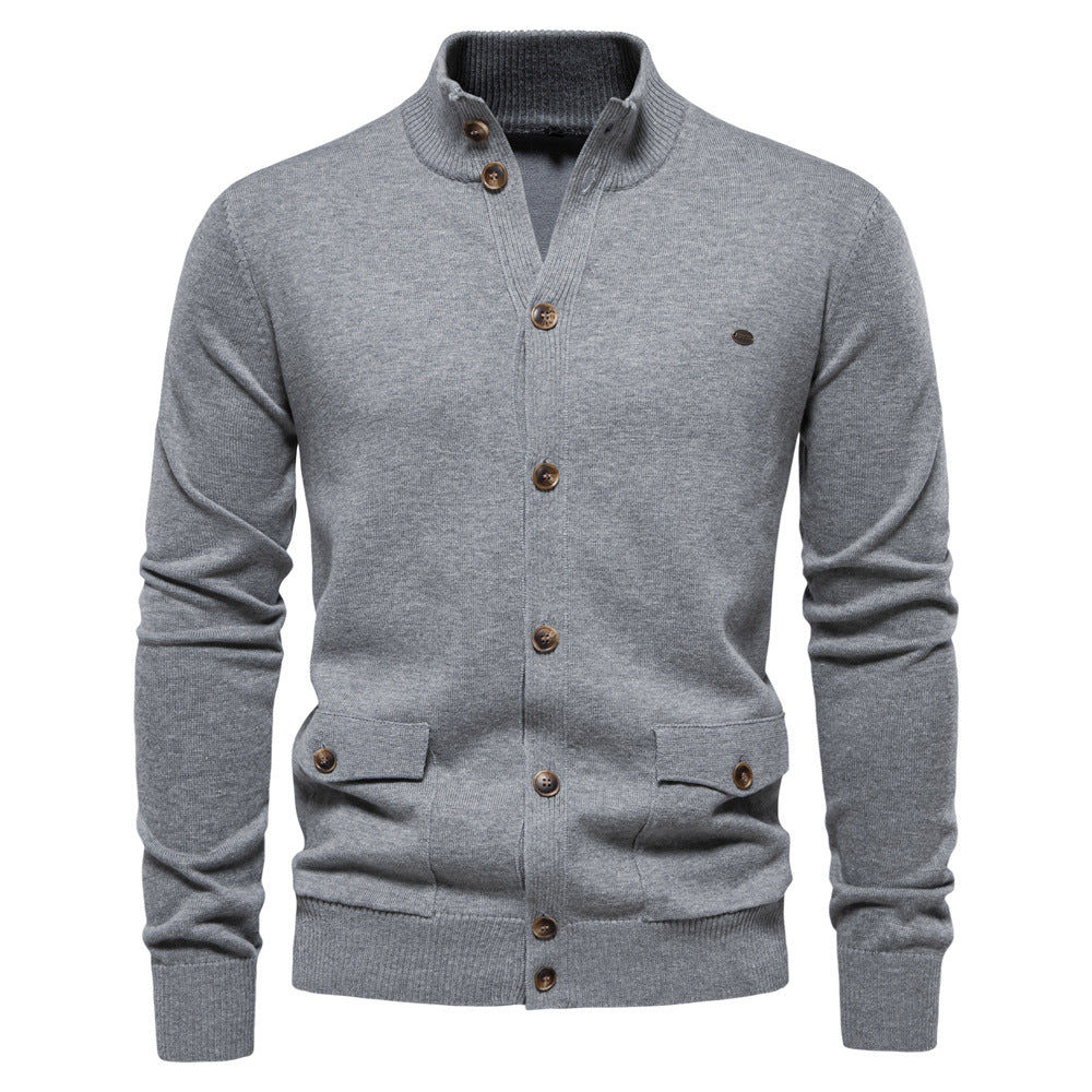 Herren Strickjacke mit modernem Stehkragen und praktischen Knöpfen R&B