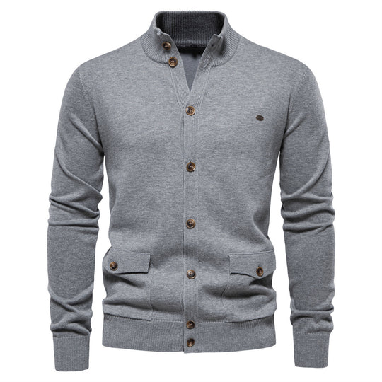Herren Strickjacke mit modernem Stehkragen und praktischen Knöpfen R&B