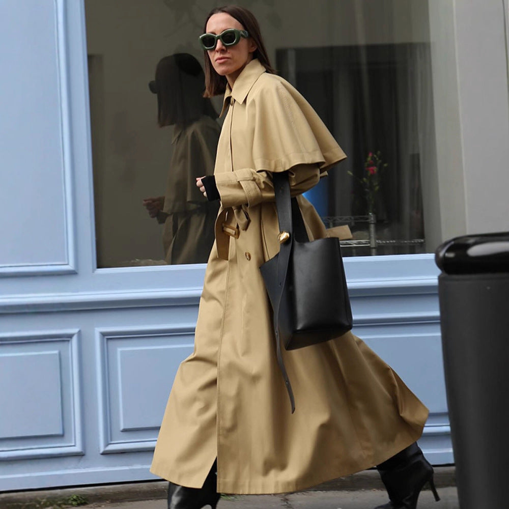 Damen trendiger Trenchcoat mit weit oversize Schnitt und abnehmbarer Kapuze R&B