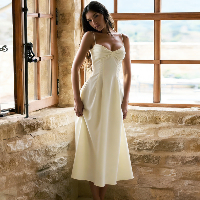 Damen Maxikleid mit tiefem V-Ausschnitt und fließendem Rock R&B