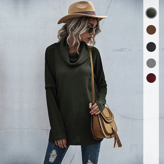 Damen modischer Oversized Pullover mit weitem Kragen und Rippstruktur R&B