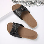 Damen Glitzernde Slides mit verstellbarem Schnallen-Design R&B