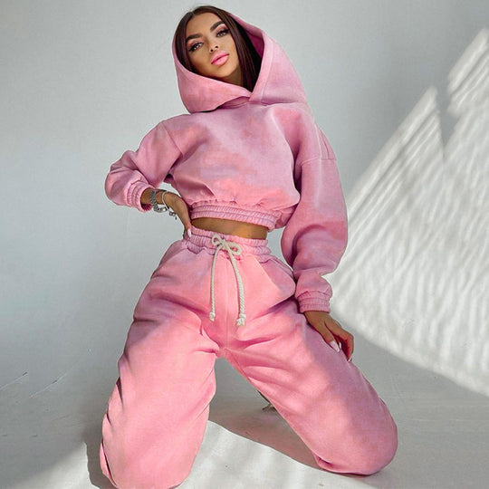 Damen modisches Set aus lässigem Hoodie mit elastischem Bund und Freizeit-Hose R&B