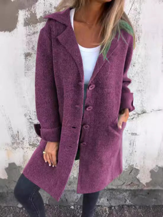 Damen Elegante Wolljacke mit durchgehender Knopfleiste und großzügigen Taschen R&B