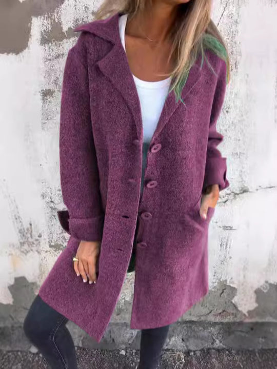 Damen Elegante Wolljacke mit durchgehender Knopfleiste und großzügigen Taschen R&B