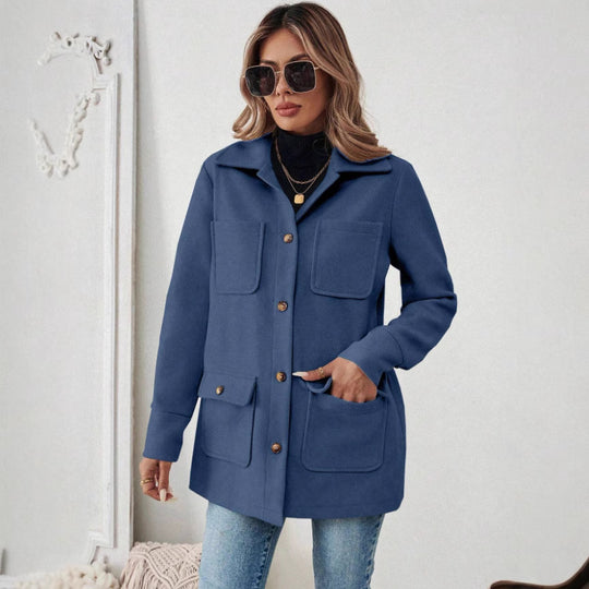 Damen Modische Utility-Jacke mit großen Taschen und goldenem Druck R&B