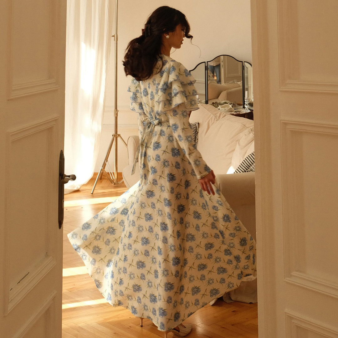 Damen Maxi-Kleid mit romantichem Rüschendesign und floralen Details R&B