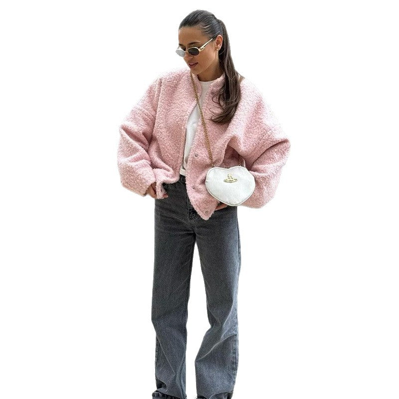 Damen Flauschige Kapuzenjacke aus Teddyfell mit seitlichen Taschen R&B
