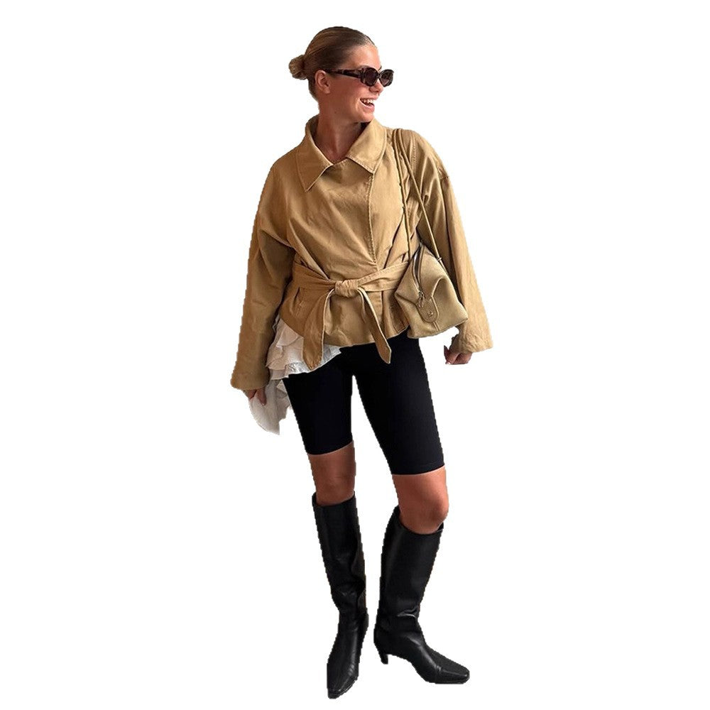 Damen lässige Oversized-Jacke mit Taillenschnürung R&B