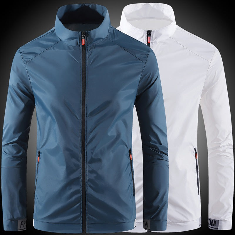 Herren nan ultraleichte winddichte Freizeitjacke mit Stehkragen verdecktem Reißverschluss und Reißverschlusstaschen R&B