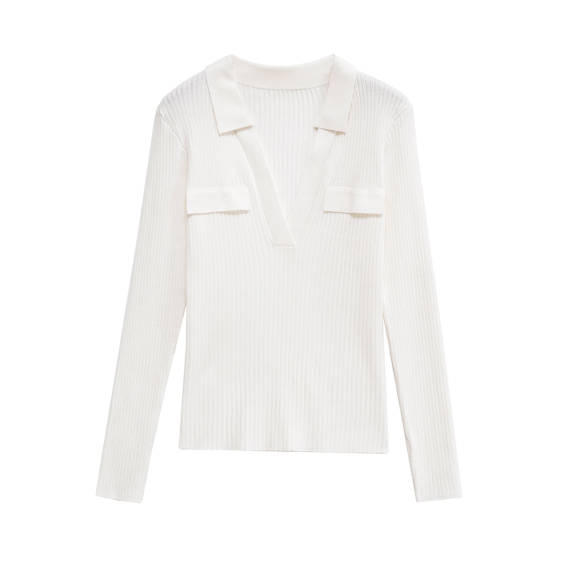 Damen Langarmshirt mit V-Ausschnitt und dekorativen Taschen R&B