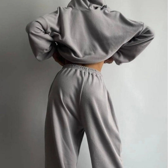 Damen lässiges Fleece-Set mit hohem Stehkragen und enganliegendem Bund R&B