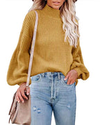Damen Pullover mit voluminösen Ärmeln und feinem Rippstrick