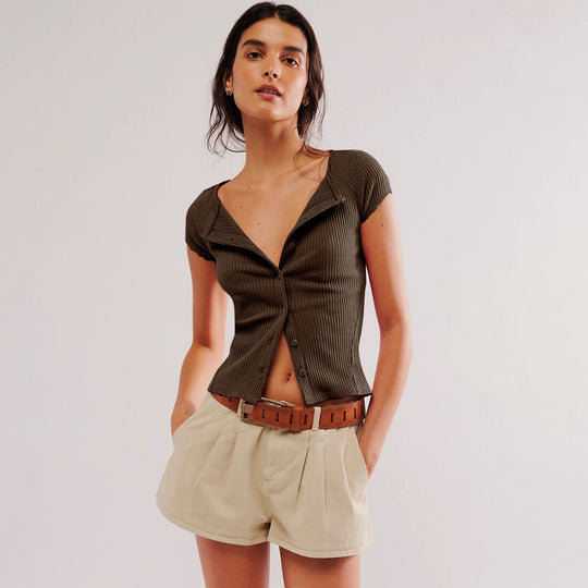 Damen kurzärmliges Rippenshirt R&B