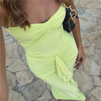 Damen Elegantes Maxikleid mit raffinierten Rüschendetails und Spaghettiträgern R&B