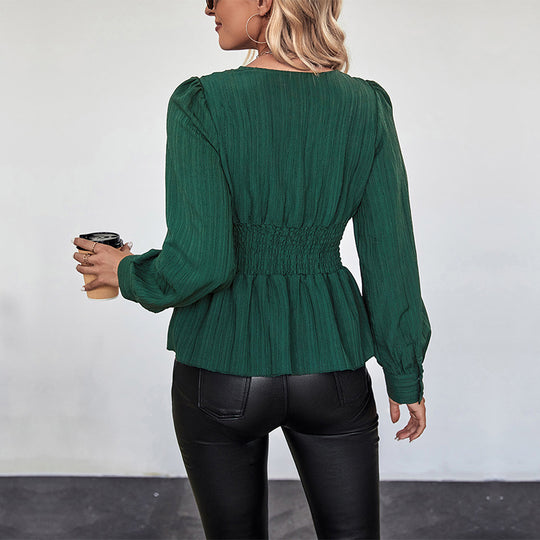 Damen Wickelb blouse mit voluminösen Ärmeln und elegantem Design R&B