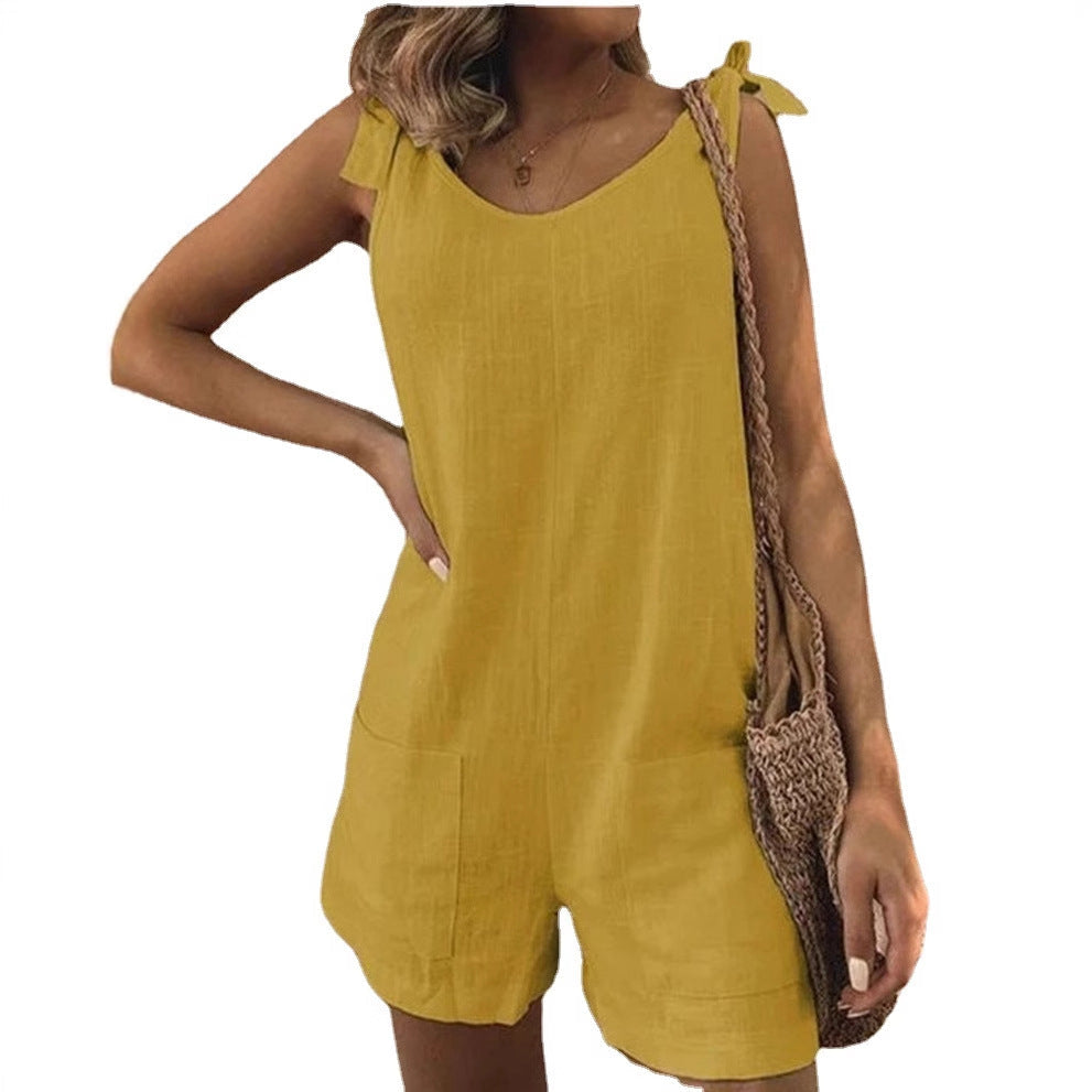 Damen Jumpsuit mit praktischen Taschen und verspielten Schulterbändern R&B
