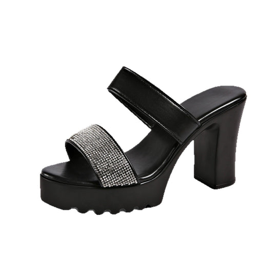 Damen Plateau-High Heel Sandalen mit Glamourösen Strassdetails und Rutschfester Sohle R&B
