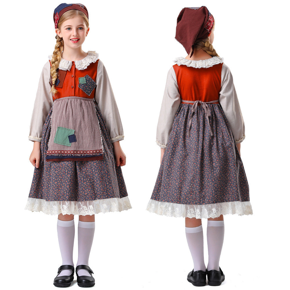 Damen nan vintageinspiriertes Rüschenkleid mit abnehmbarer Schürze und Spitzenbesatz R&B