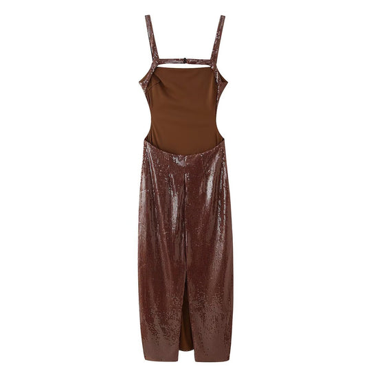 Damen Pailetten Maxikleid mit trägerlosem Design und elegantem Schnitt R&B