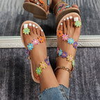 Damen Sommer Sandalen mit buntem Blüten-Design und rutschfester Sohle R&B