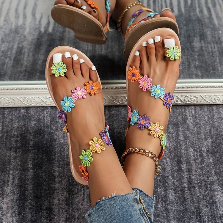 Damen Sommer Sandalen mit buntem Blüten-Design und rutschfester Sohle R&B