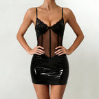 Damen Sexy Spitzenkleid im figurbetonten Design mit glänzendem Unterrock R&B
