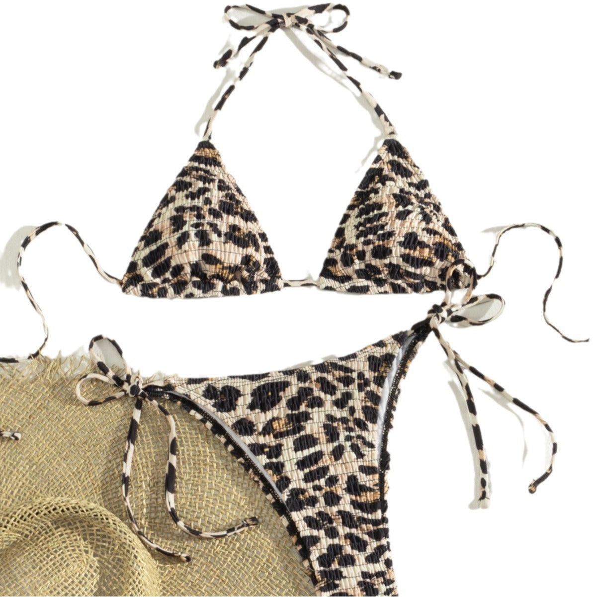 Damen Triangel-Bikini mit verspieltem Leo-Design und verstellbaren Bändern R&B