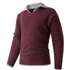 Herren V-Ausschnitt Pullover mit hochwertiger Textur und kontrastierendem Kragen