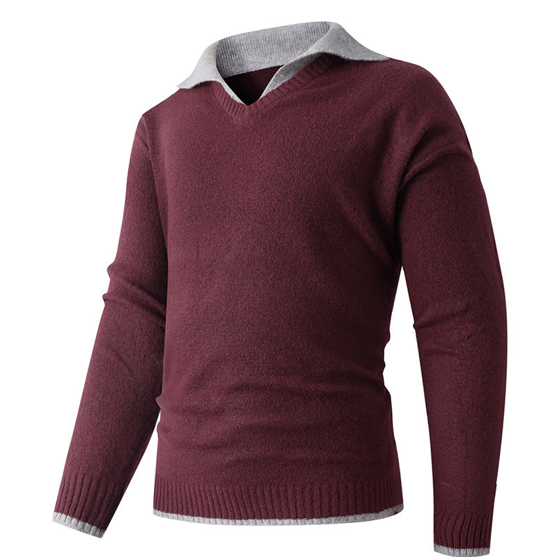 Herren V-Ausschnitt Pullover mit hochwertiger Textur und kontrastierendem Kragen