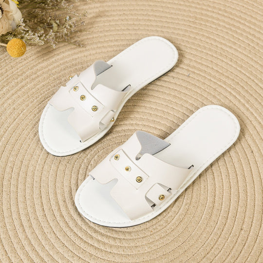 Damen modische Slides mit elegantem Riemendesign und goldenen Akzenten R&B