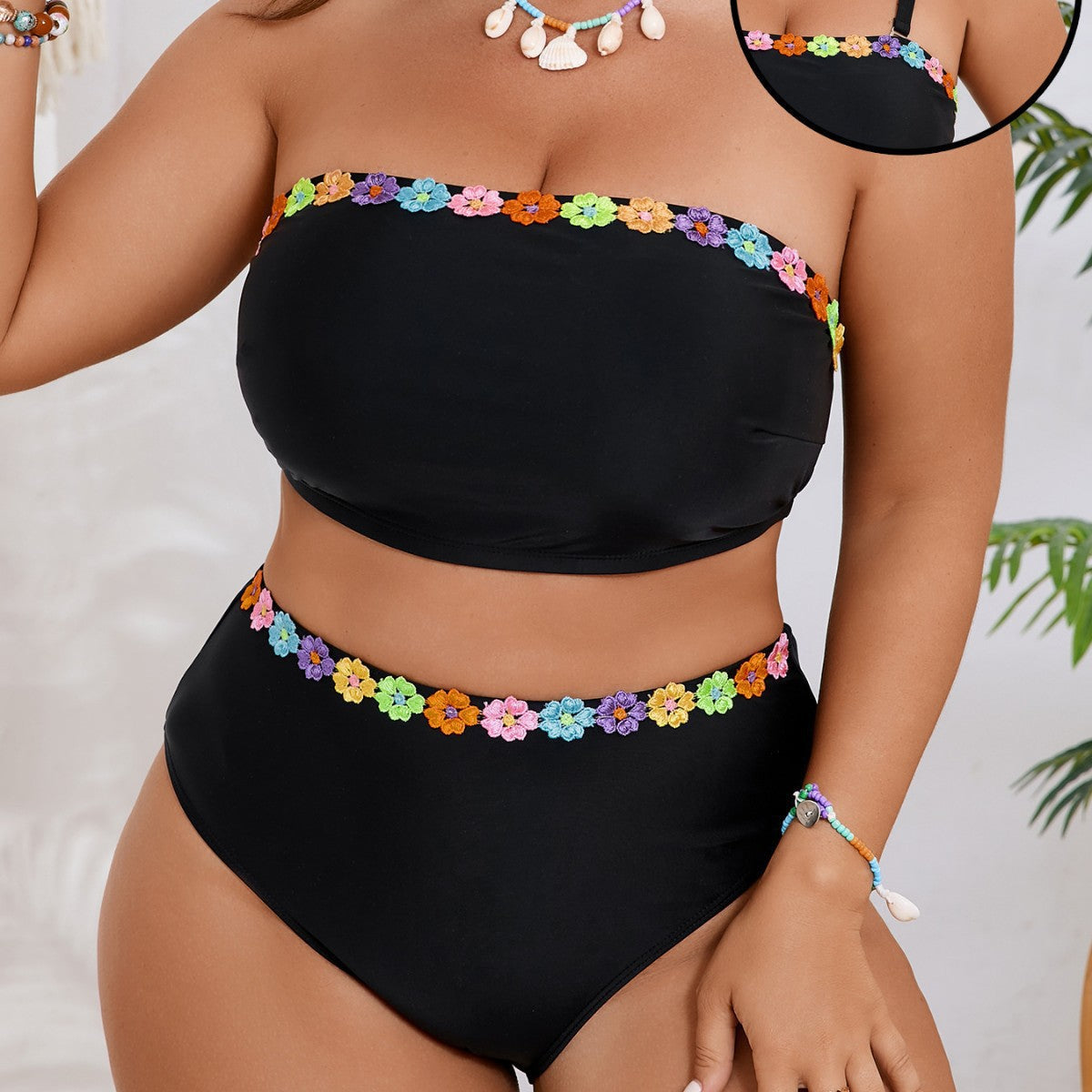 Damen Bandeau-Bikini-Set mit floralem Akzent R&B