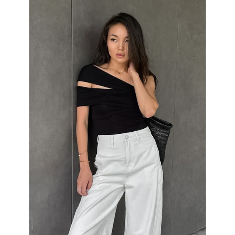 Damen asymmetrisches Oberteil mit eleganter Wickeldetail R&B
