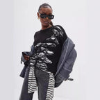 Damen grob gestrickter Oversized-Pullover mit einzigartiger Transparenzstruktur und modernen Akzenten R&B