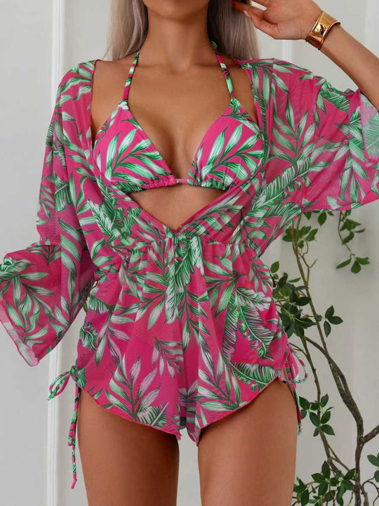 Damen Badeanzug mit elegantem V-Ausschnitt und verspieltem Palmendruck R&B