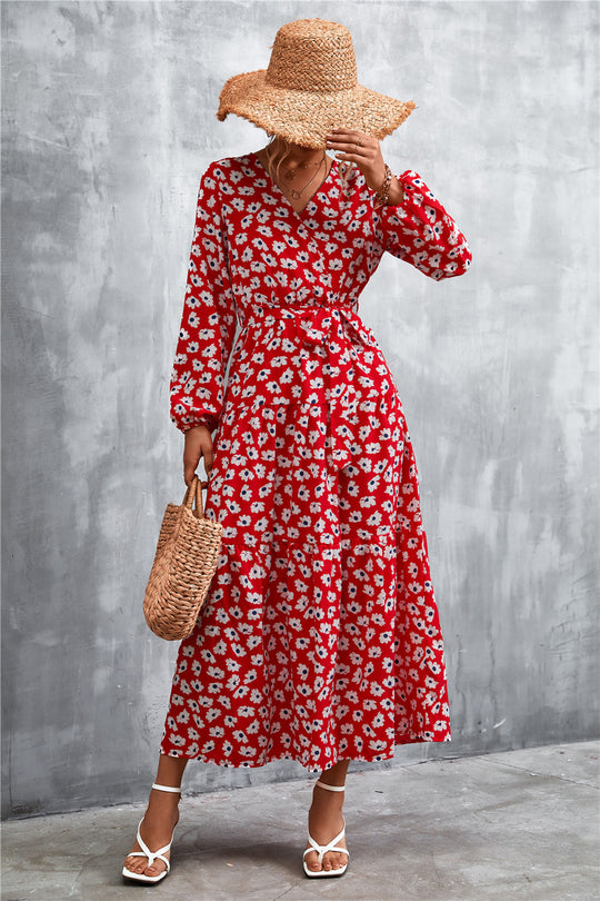 Damen Maxikleid mit tailliertem Design und langen Ärmeln R&B