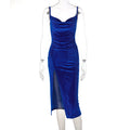 Damen Elegantes Satin-Midikleid mit Drapierung und Seitenschlitz R&B