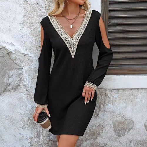 Damen Elegantes Kleid mit V-Ausschnitt und offenen Schultern R&B