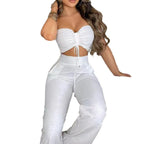 Damen lässiges Set aus Crop-Top und weiten Hosen R&B