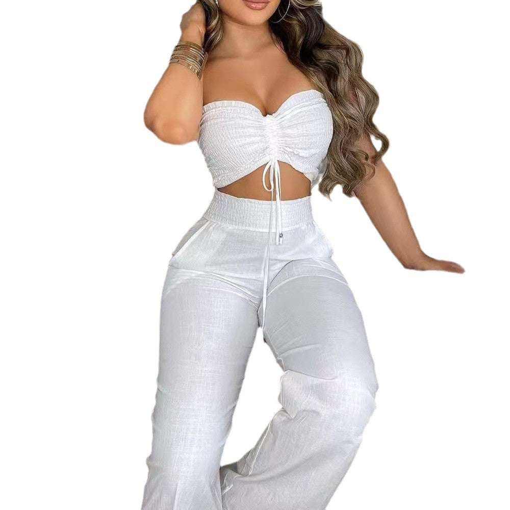 Damen lässiges Set aus Crop-Top und weiten Hosen R&B