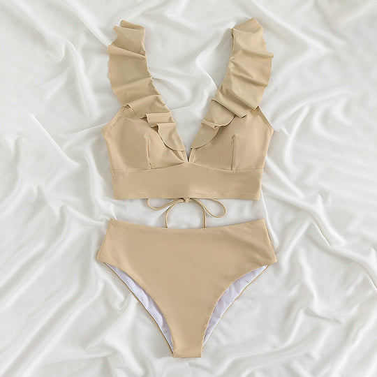 Damen Badeanzug mit Rüschendetails und hohem Beinausschnitt R&B