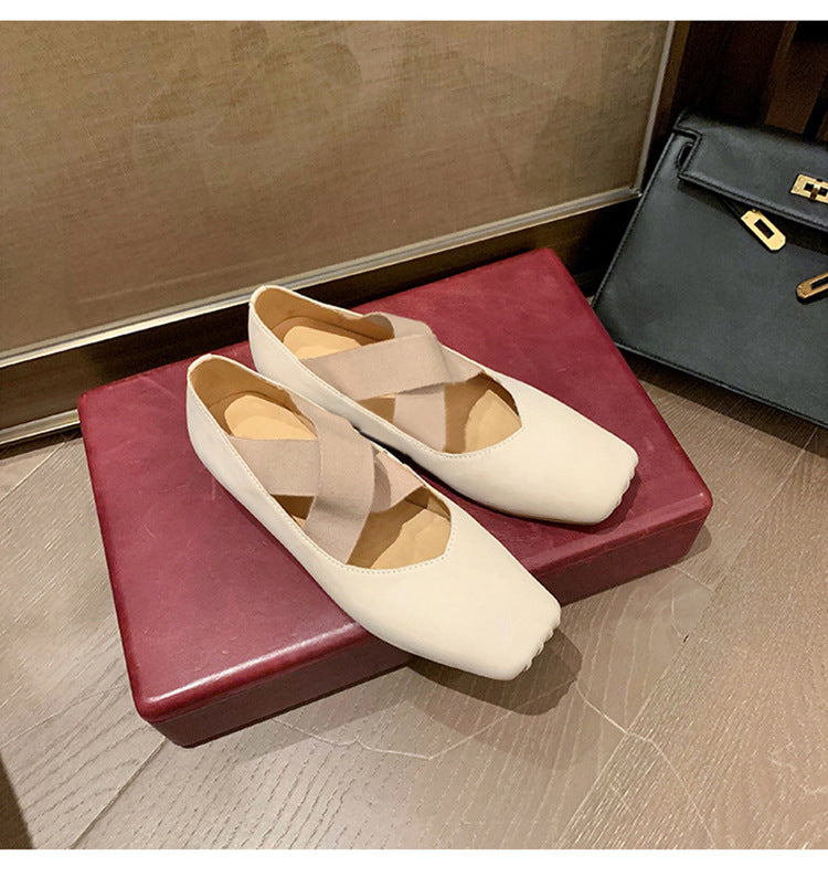 Damen elegante Ballerinas mit elastischen Riemen und glänzender Leder-Oberfläche R&B