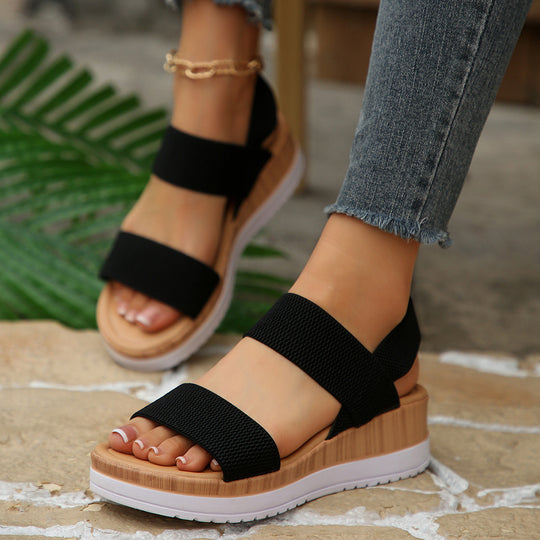 Damen modische Wedge-Sandalen mit elastischen Riemen und komfortabler Sohle R&B